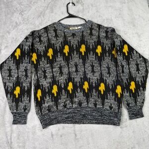 Diner Sportswear Mens Geometric Pattern Knit Sweater Gray‎ Yellow Black Size M